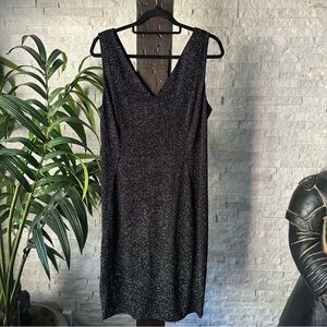 Calvin Klein Black Glitter Sparkle V Neck Sleeveless Dress Size 14